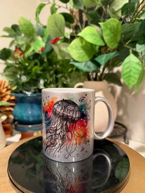 "Jellyfish Zen" Silver Shimmer Coffee Mug